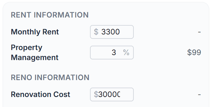 Rental income and expenses configuration